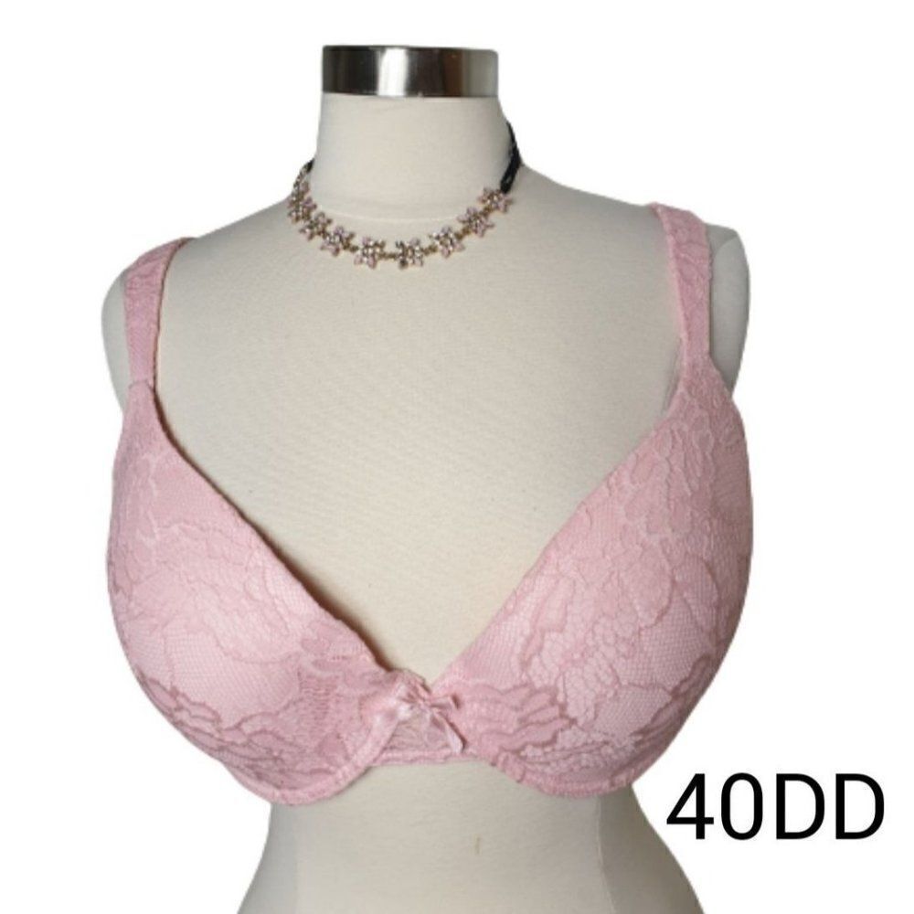 Women's Bra 40DD Pink Lace Full Coverage Padded Straps Underwire 40E Bra NWOT